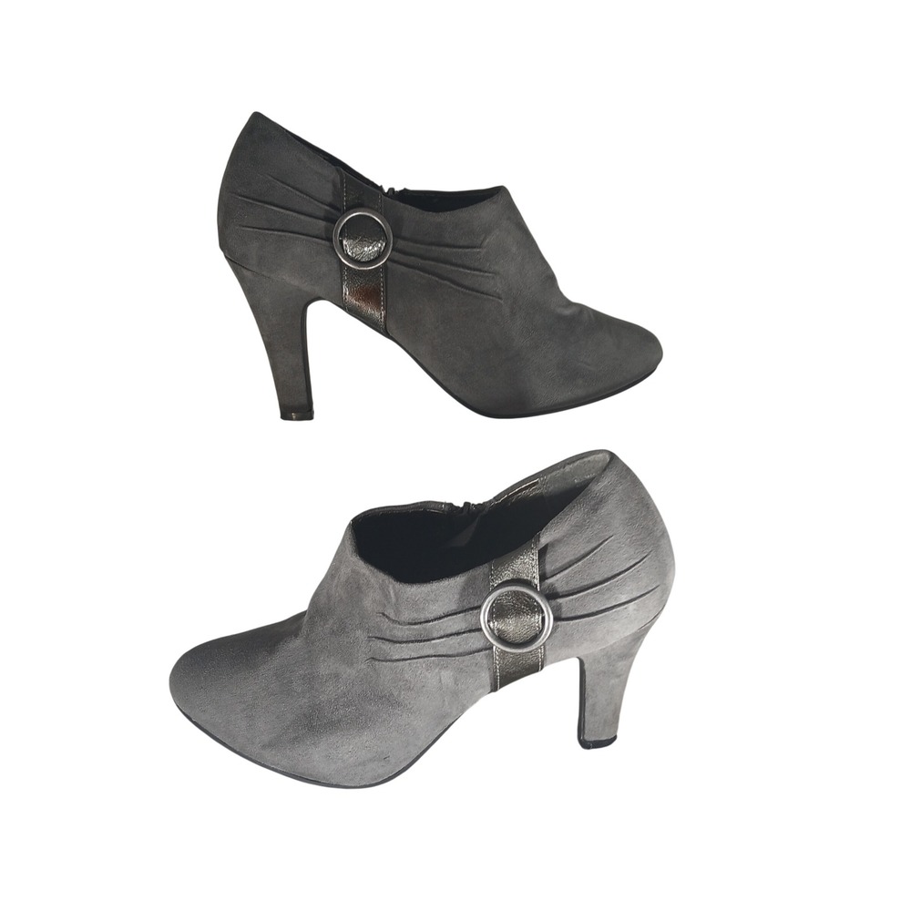 Karen Scott Nico Booties 8.5M Grey Faux Suede Buckle Shootie Heel Professional
